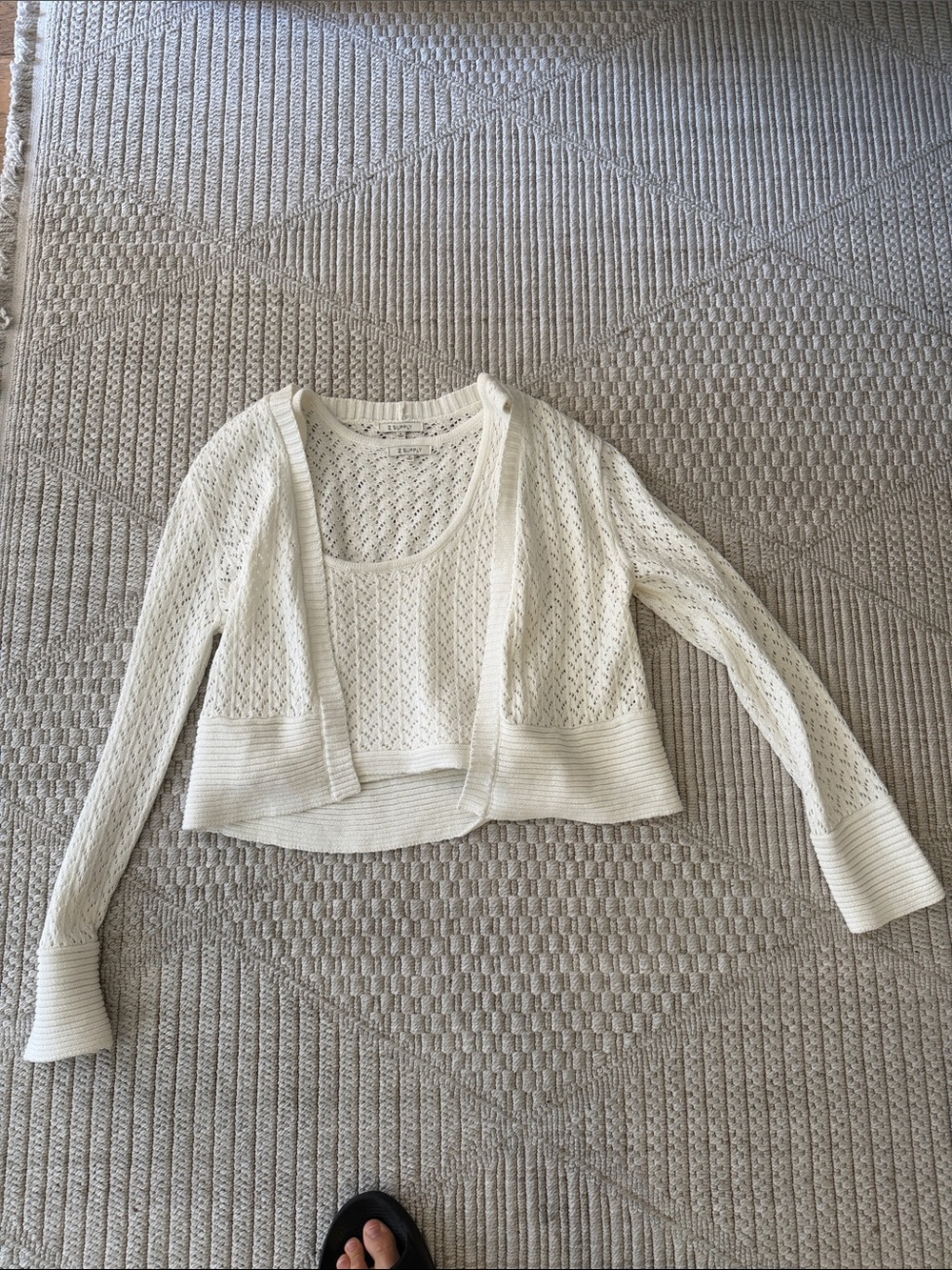 Z Supply Cream Open-Knit Cropped Cardigan with Tank